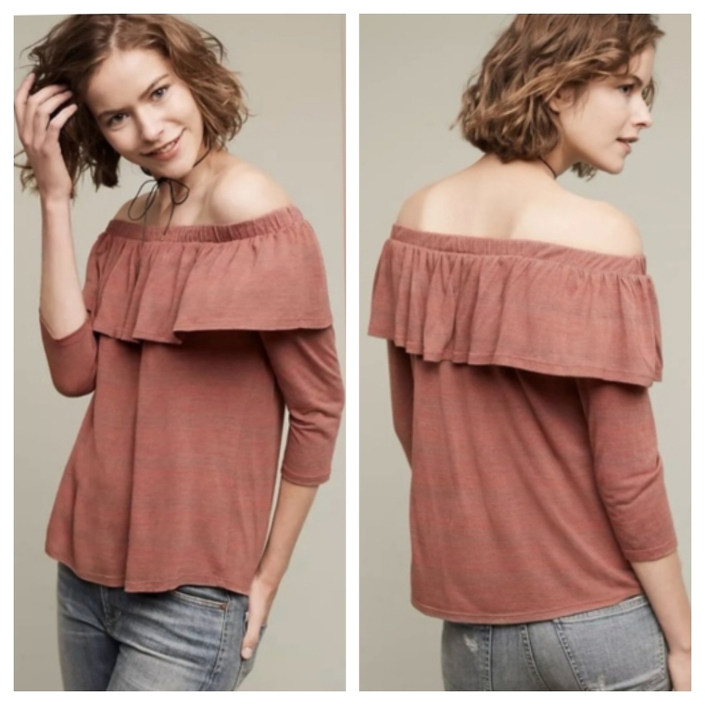 DOLAN Pink Charla Off the Shoulder Ruffle Top Medium Boho Festival 90s